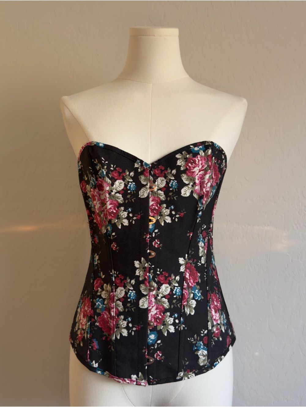 Black Floral Sweetheart Corset Top